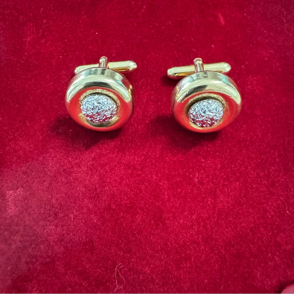 Sophisticated Gold and Silver Cuff Links with Clear Gemstone